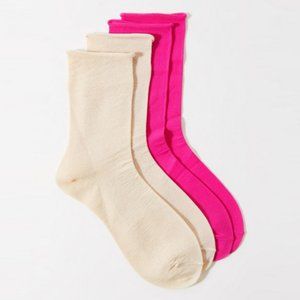 URBAN OUTFITTERS 2-Pack Sheer Roll Top Socks Pink